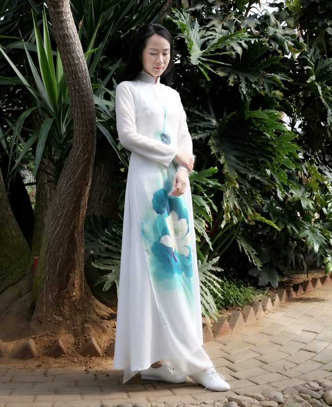 Đầu hoa phụ nữ gốc của Trung Quốc sườn xám Việt Áo cổ áo cổ áo trà Zen dance dress dài ăn mặc váy cưới đơn giản