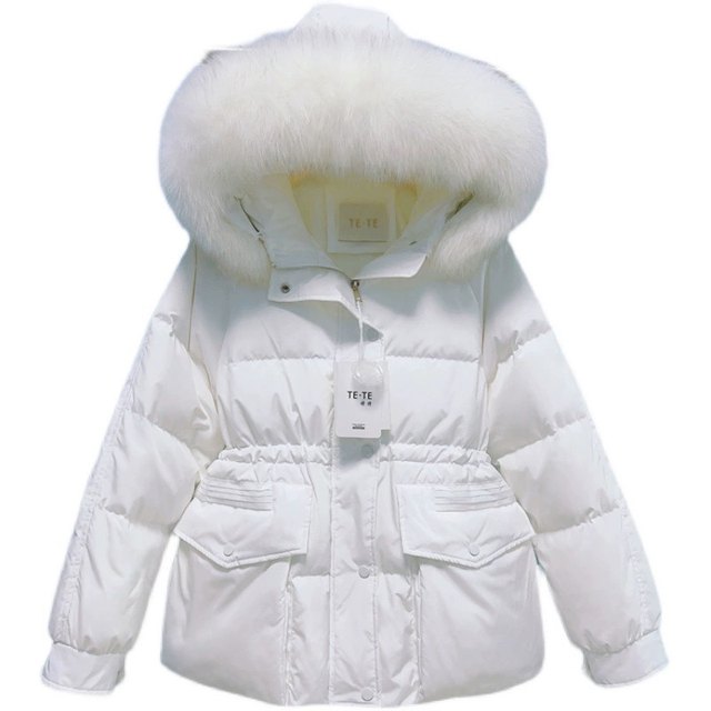 Short Fox Fur Collar Hooded Waist Down Jacket 2023 New Winter Fashion Internet Celebrity Jacket Trendy Ins Women