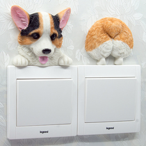 Corgi socket sticker Switch sticker Wall sticker Protective cover Modern simple cute dog creative resin 3D three-dimensional decoration