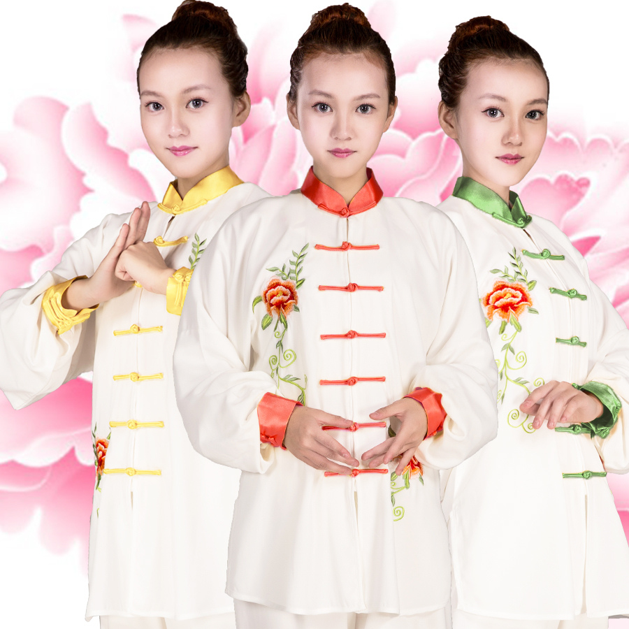 Embroidered Taijifu Women's Autumn Dress Peony Embroidered Performance Dress Men's Spring and Autumn Taijiquan Dress Competition Dress