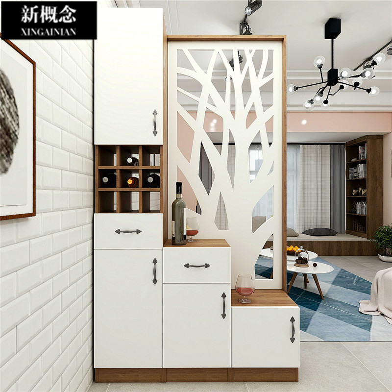 Living-room cubicle Screen Closet Dining Room Dining Room Wine Cabinet Plaid Rhombus Entrance Solid Wood New Chinese High And Low Cabinet Xuanguan