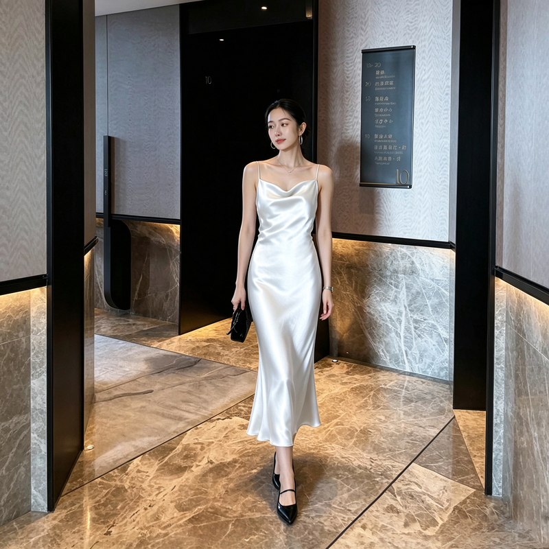 French-Style Dress 2026 New Model This Year's Popular Hot Item High-End Elegant Acetate Satin Slip Dress Long Dress