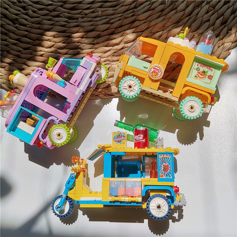 Senbao Building Block Street View Series Sales Car Assembled Ice Cream Beverage Model Boys and Girls Holiday Gift Trolley