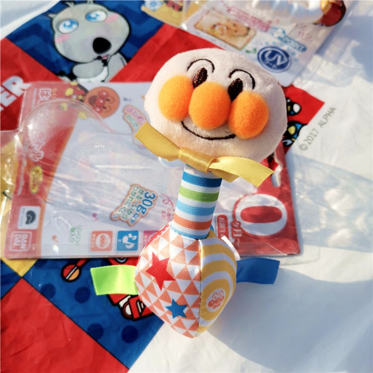 Japanese bread Superman baby pacified gripping toy bummer shaking bell dumbbells with loud bell newborn baby for 0-12 months