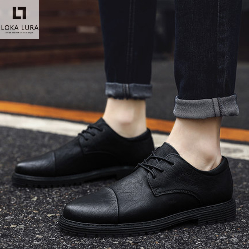Casual Leather Shoes Men Han Edition Trends 2021 New 100 Hitch Three Joints Business Positive Dress Heightening Genuine Leather Men's Shoes
