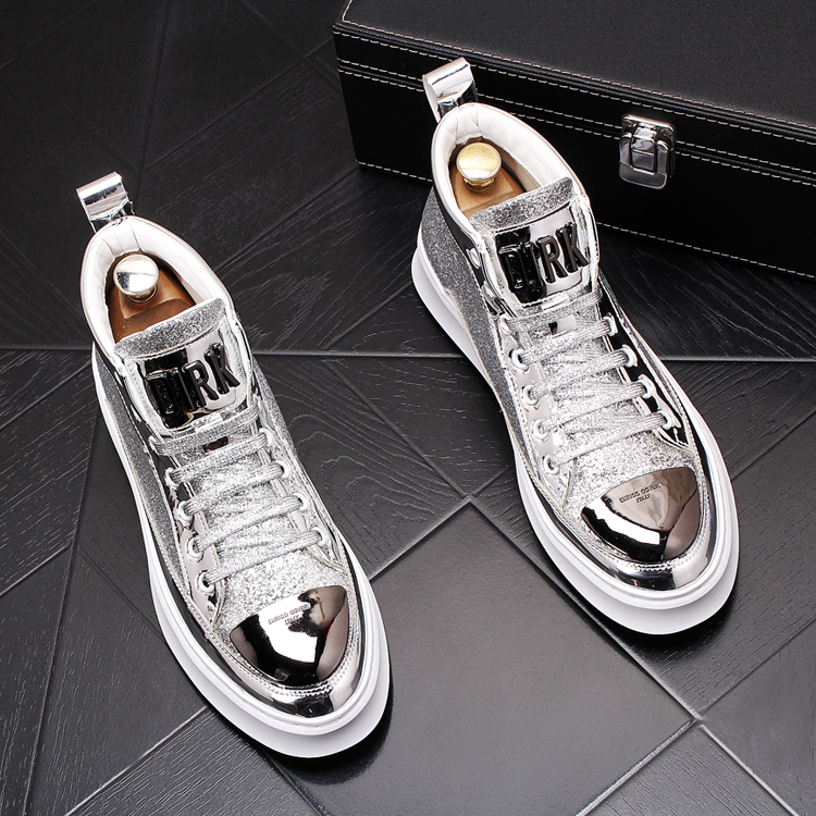 Tide Brands Dazzling High Cylinder Shoes Men's Korean Version Trends 100 Hitch Winter New Gush Warm Silver Individuality Short Boots