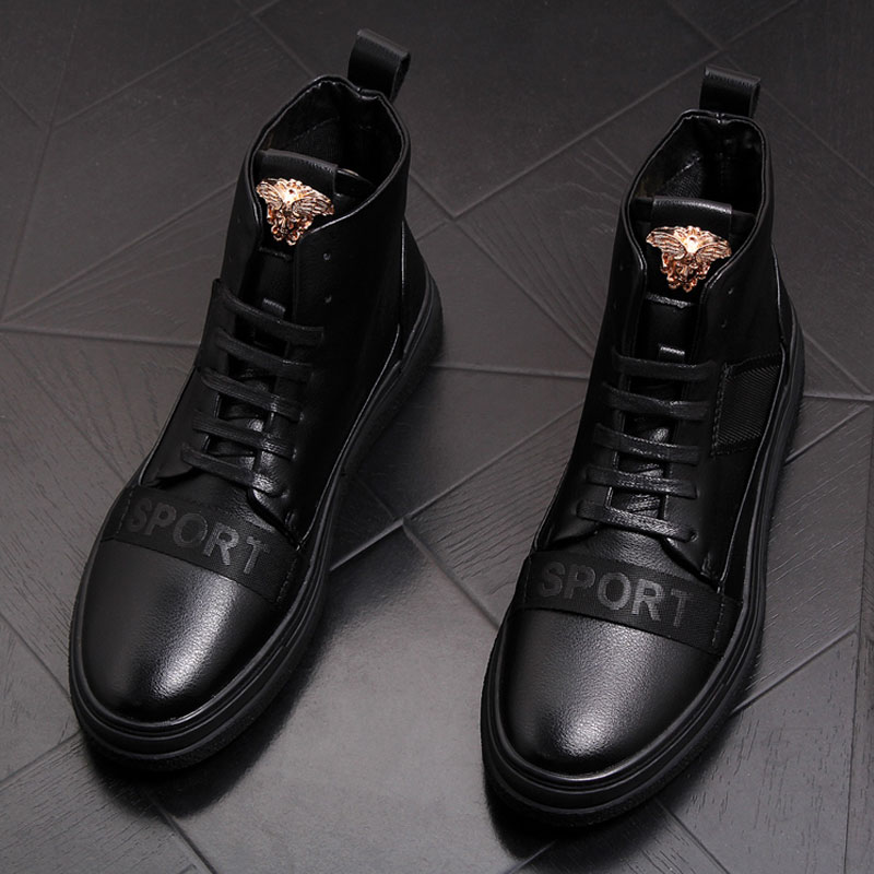 High cylinder boots male Korean version trendy 100 hitch genuine leather 2021 autumn/winter tide cards short boots with velvety warm heightening Martin boots