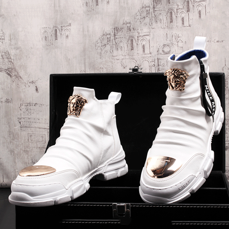 European station men's shoes British style retro wild Korean version 2021 new winter plus velvet white thick bottom high tube men