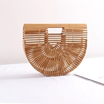 European And European Pure Handicraft Bamboo Festival Woven Hollowed-out Semicircle Vegetable Basket Hand Grab Bag Banquet Vacation Solid Wooden Female New
