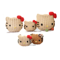 New products Craft Vine Grass Woven Beach Retro Mini Solid Cartoon Kitty Cat Children Parent-child Sketched Satchel