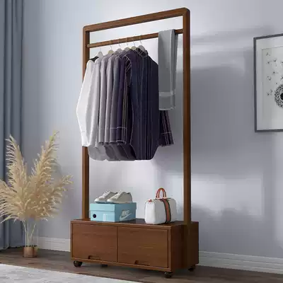 All solid wood modern simple floor-to-ceiling hanger Net red bedroom walnut coat rack with drawer new Chinese clothes hanger