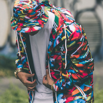 ACROSS X SEDUCE trend graffiti street coat Autumn AND winter youth hooded camouflage cotton coat menS trend loose