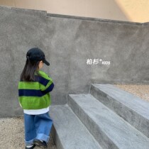 Korean childrens clothing 2022 spring and autumn childrens cardigan sweater for children baby foreign avocado long-sleeved sweater jacket