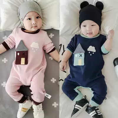 Spring and summer newborn baby cotton baby jumpsuit female baby opening jumpsuit air conditioning clothing boy climbing clothing pajamas