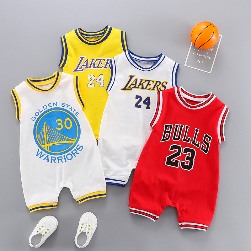 Baby Clothes, Summer Thin Style, 6-12 Months, Newborn Sleeveless Basketball Romper, Male Baby Jumpsuit, Sports Crawling Suit