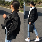 Mùa xuân và mùa thu 2019 phiên bản Hàn Quốc của áo khoác rộng kích thước lớn, áo khoác ngắn tay dài cho phụ nữ hoang dã - Áo khoác ngắn