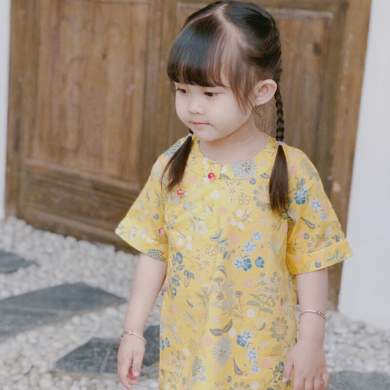 Girl Qipao Children's Summer 2022 New Improved Loose Small Qipao Pro-Dress Chinese Dress Ancient Dress
