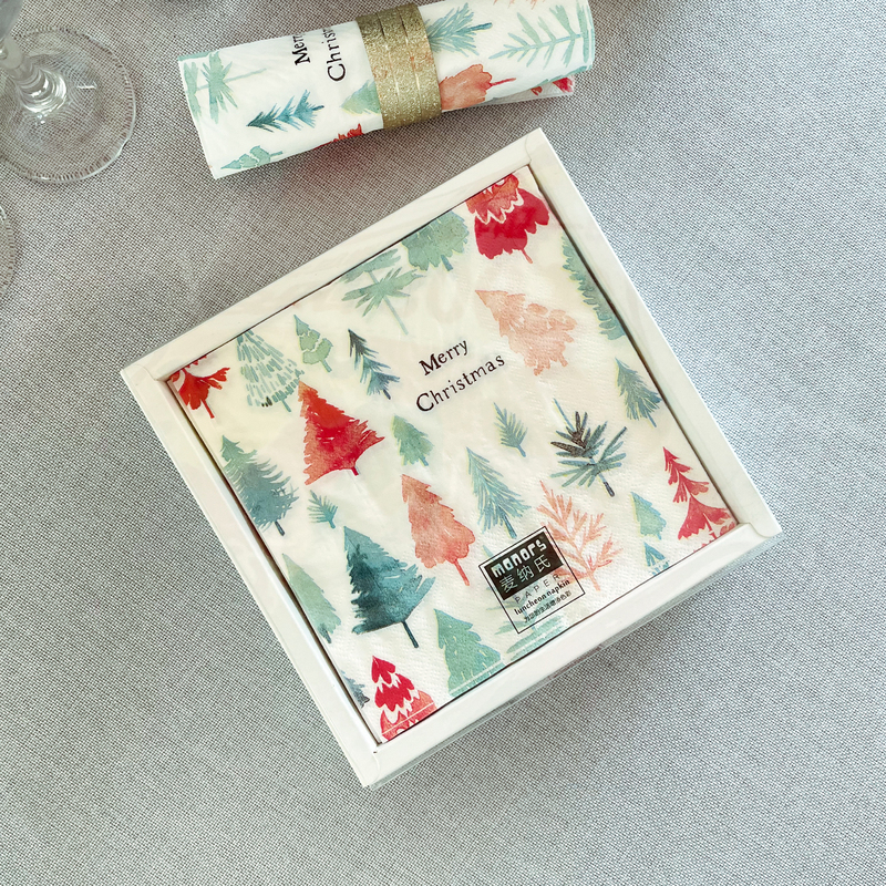 Mina's 60-Piece Exquisite Boxed Colorful Printed Napkins Christmas Tree Holiday Decoration Napkins with a Sense of Ceremony