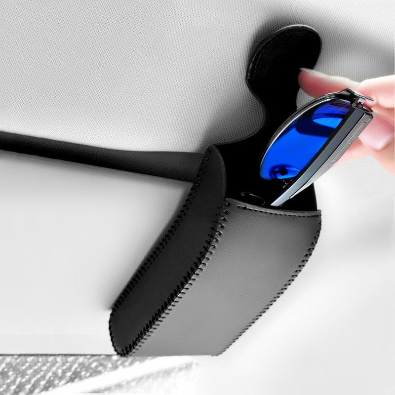 Car hand-sewn glasses box vertical sun visor mirror bag storage box card sunglasses items car supplies Daquan