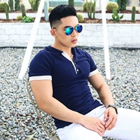 Mùa hè 2018 mới đường viền cổ áo tương phản ngắn tay áo polo nam tự tu luyện căng thẳng POLO thể dục nam áo phông polo nam