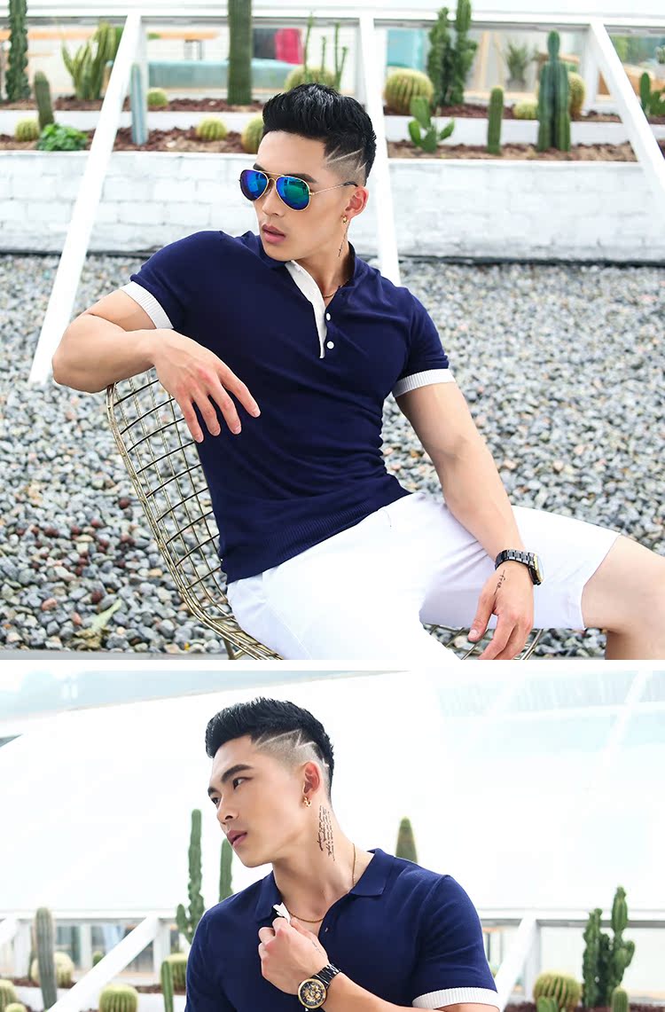 Mùa hè 2018 mới đường viền cổ áo tương phản ngắn tay áo polo nam tự tu luyện căng thẳng POLO thể dục nam áo polo nam đẹp