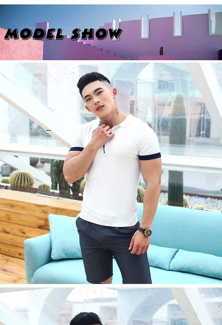 Mùa hè 2018 mới đường viền cổ áo tương phản ngắn tay áo polo nam tự tu luyện căng thẳng POLO thể dục nam áo polo nam đẹp