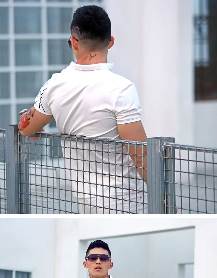 Mùa hè 2018 mới màu tương phản thêu đường ngắn tay áo polo nam Slim cotton cotton POLO thể dục thủy triều áo cộc tay nam