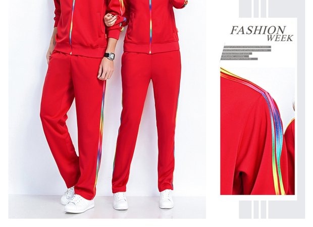 Bộ đồ thể thao Jinguan mùa xuân và mùa thu trung niên màu đỏ nhóm thể thao đồng phục học sinh Jiamusi thể dục nhịp điệu quần áo vuông quần áo thể thao nam cao cấp