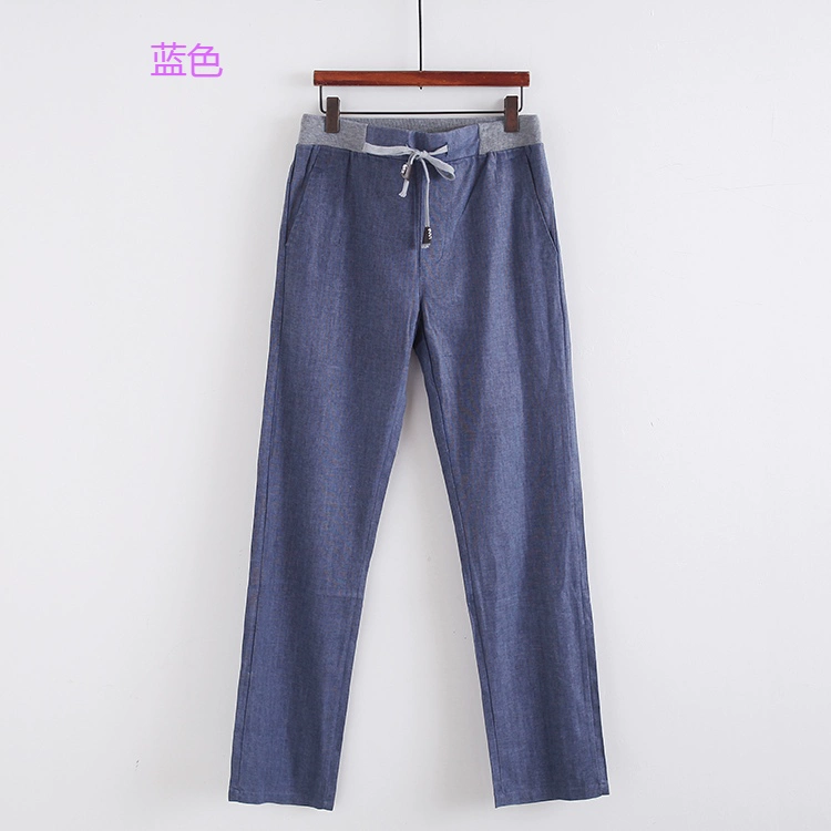 Quần cotton và vải lanh nam Quần mùa hè và mùa thu mỏng quần lanh Quần chân mỏng Quần thun co giãn eo thường quần T / 6 - Crop Jeans