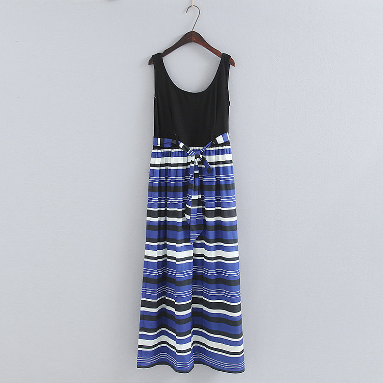 Striped stitching sleeveless vest dress women's summer new round neck long version mopping skirt long skirt R 2-2