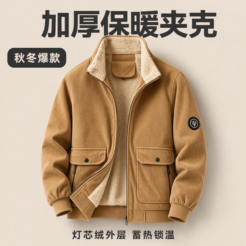 2026 New Winter Cotton Coat with Lamb Wool Lining, Thickened and Warm Corduroy Multi-Pocket Jacket for Men 2026 New Winter Cotton Coat with Lamb Wool Lining, Thickened and Warm Corduroy Multi-Pocket Jacket for Men