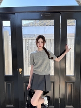MAXMENT Spring Miu Lace up Diamond Sweater Short sleeved Mohair Knit