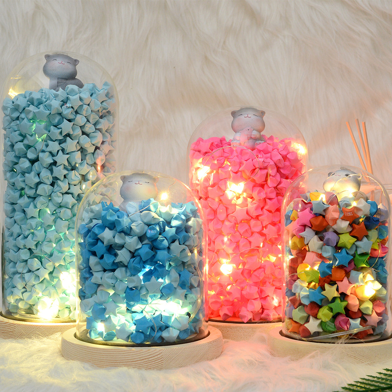 Glass wishing bottle Lucky star bottle Luminous bottle Finished star origami lamp Birthday Tanabata gift gift gift to girlfriend
