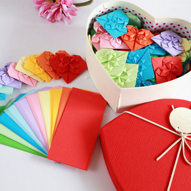 diy origami paper hearts handmade paper 14 * 7cm colored folding paper material folded loving paper colour photocopy paper hearts flowers and fury finished products