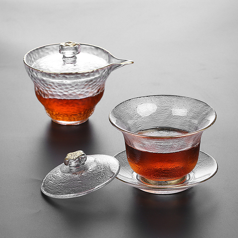 Glass cover bowl Heat-resistant non-hot hand grab bowl Three-color gold Kung Fu tea cup Toast cup Size tea bowl Tea set