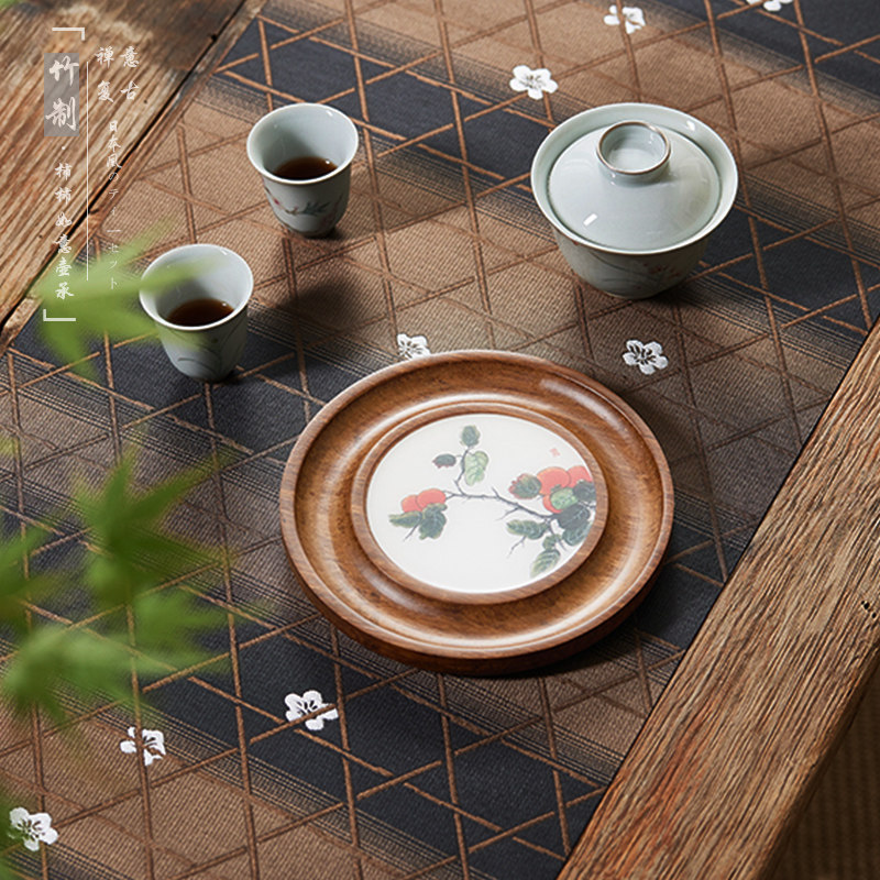 Retro pot bearing Japanese-style dry bubble plate kung fu tea set tea ceremony zero weight bamboo tea tray small tea table raising pot mat - Taobao