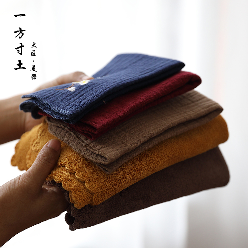 Embroidered tea towel Kungfu tea cloth absorbing thicker towel tea table dabby tea table cotton linen tea