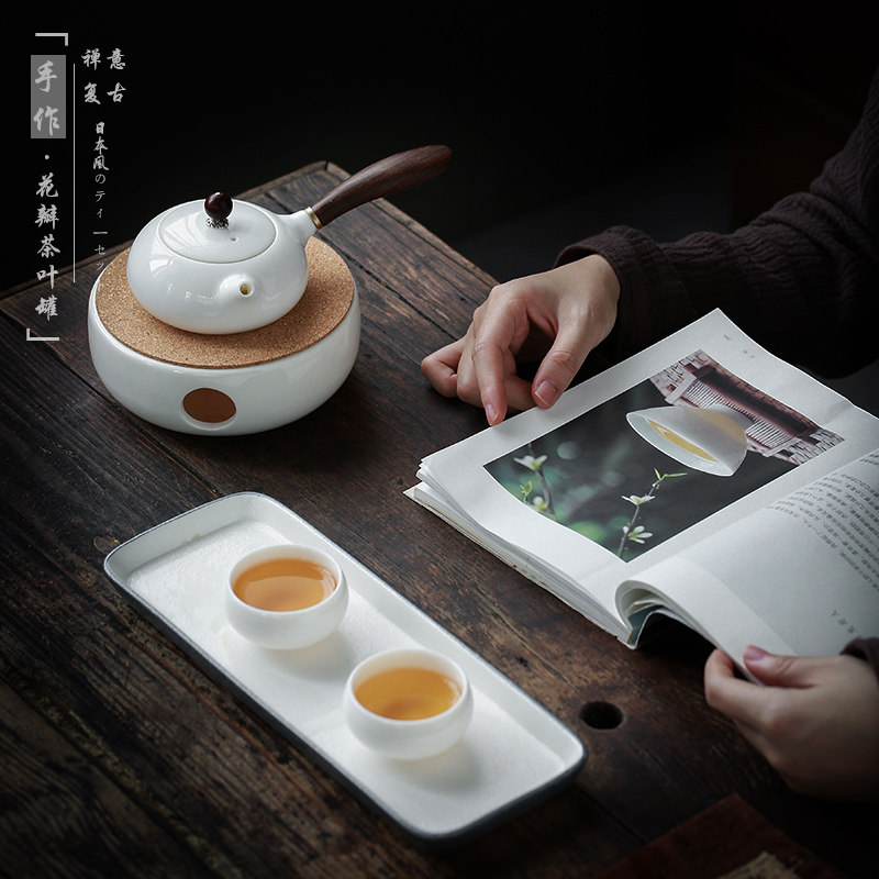 Japanese warm tea set Simple modern household ceramic side handle pot Dry bubble tea tray Kung Fu tea candle base