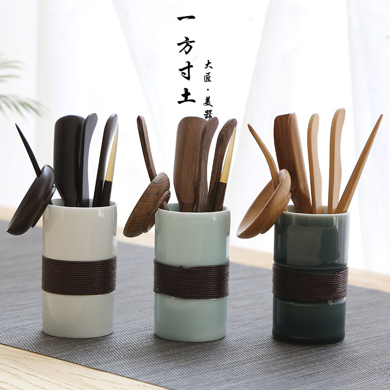 Tea Ceremony Six Junzi Ceramics Ebony wood Chicken wing wood Tea needle Tea clip Tea spoon Tea with Kung Fu tea set Tea ceremony zero match
