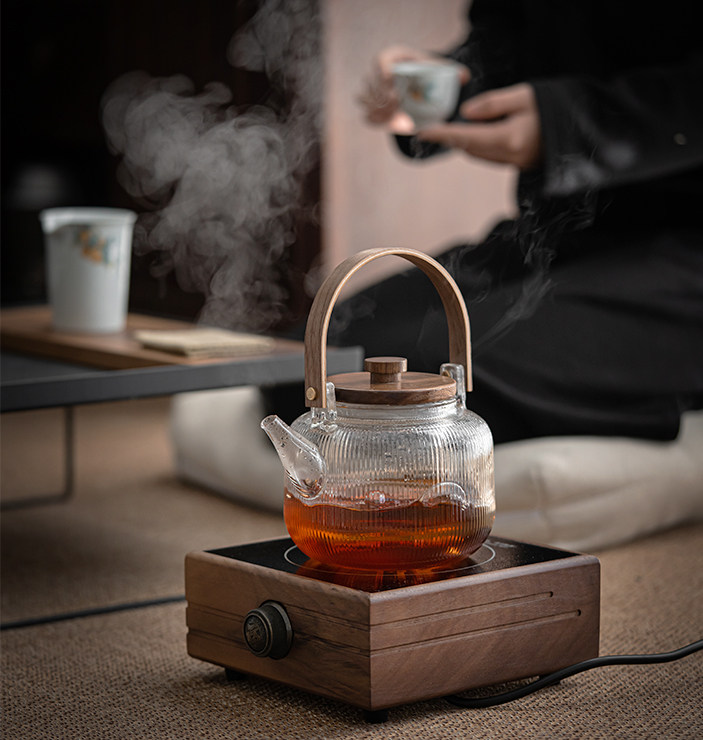 Home Cooking Teapot Black Crystal Furnace Suit Sun Style Kigong Tea Furniture Fully Automatic Upper Water Integrated Heat Resistant Glass Lifting