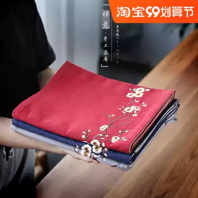 Handmade embroidered tea mat Zen retro Japanese table flag tea table cloth tea table mat kung fu tea ceremony zero with fabric art