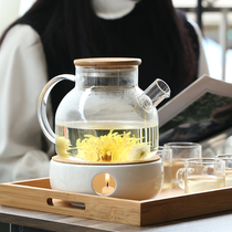 Japanese flower teapot cooking teapot fruit tea set thick glass candle base inner pot afternoon tea set