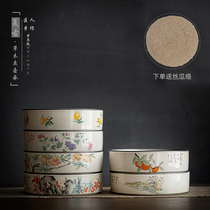 Retro pot bearing grass and wood ash ceramic dry bubble plate Japanese tea tray tea tray Kung Fu tea set tea ceremony pot pad heat insulation pad