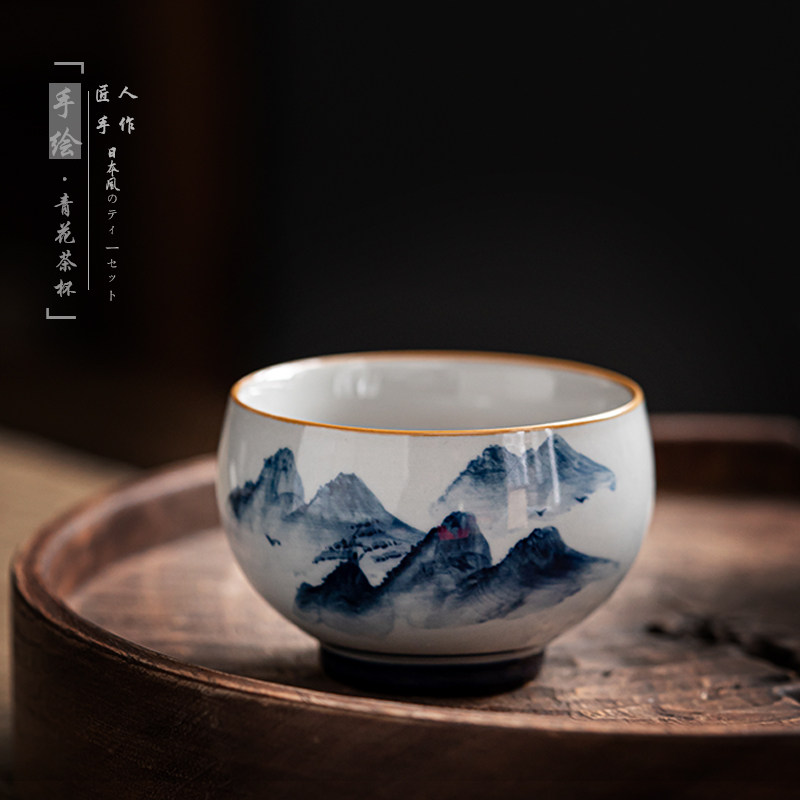 Japanese-style master cup Jingdezhen retro tea cup single cup ceramic personal special cup tea cup hand-painted blue and white tea bowl