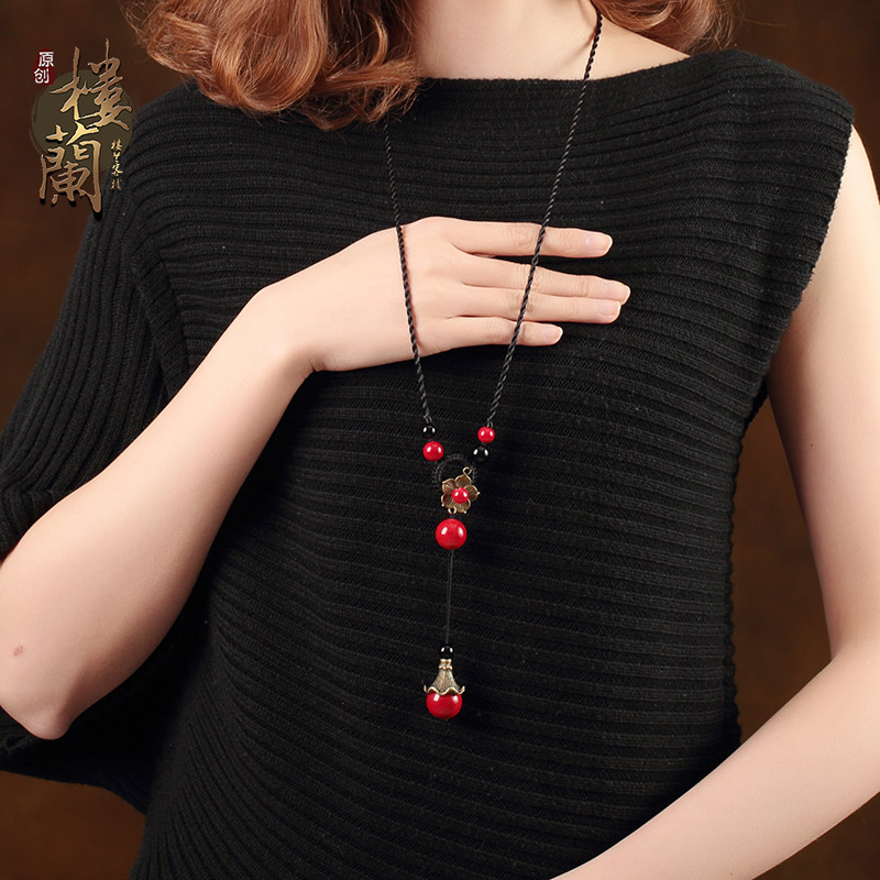 Retro Fashion National Wind Necklace Pendant Pendant Women Sweater Necklace Long Version Autumn Winter Brief About 100 Matching Adornment Accessories