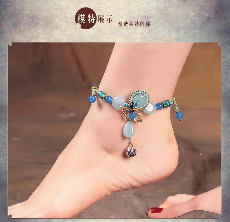 Cổ chân vòng chân nữ trang sức mắt cá chân nữ phong cách Trung Quốc retro dệt kim phiên bản Hàn Quốc của chuỗi chân tươi mùa hè vòng chân nhảy múa