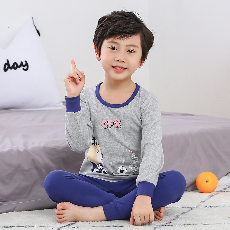 Xuân Thu childrens mùa thu quần áo bộ đồ ngủ cotton bé trai childrens quần áo ấm lót bông quần cô gái mùa thu.