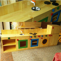 Kindergarten solid wood toy cabinet kitchen combination five-piece set childrens house toy simulation kitchen storage cabinet