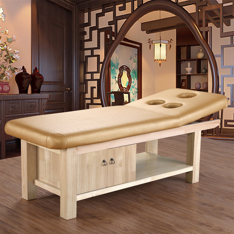 Solid wood beauty bed beauty salon special bed massage bed home massage fold bed treatment bed pattern embroidery bed with chest hole