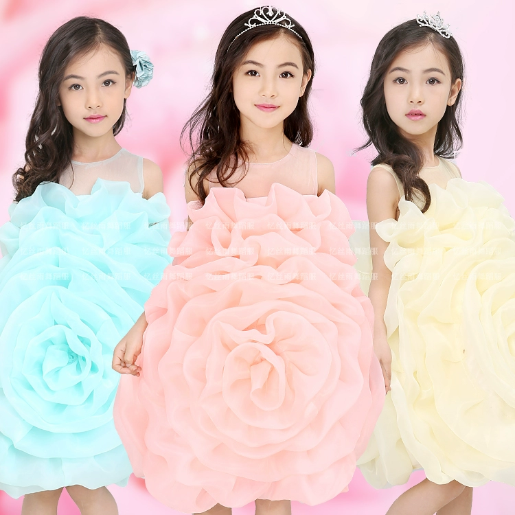 Váy trẻ em cô gái lễ kỷ niệm trang phục chủ nhà váy hoa lớn organza tính khí cổ tích trang phục biểu diễn piano - Váy trẻ em